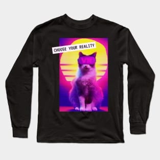 Retro Katze Virtual Reality Vaporwave Techno Party Long Sleeve T-Shirt